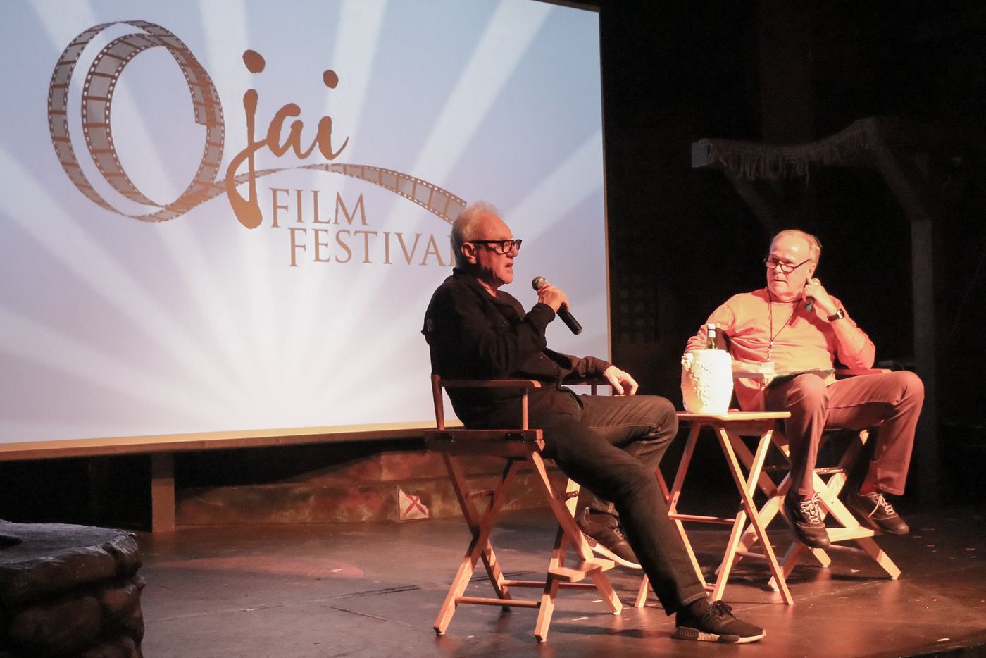 Malcolm McDowell on stage at the Ojai Film Festival